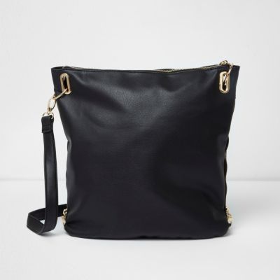 Black zip panel messenger bag